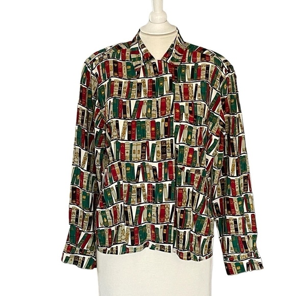 Vintage Jones New York Library Print Long Sleeve Shirt Size 6 - Picture 2 of 7